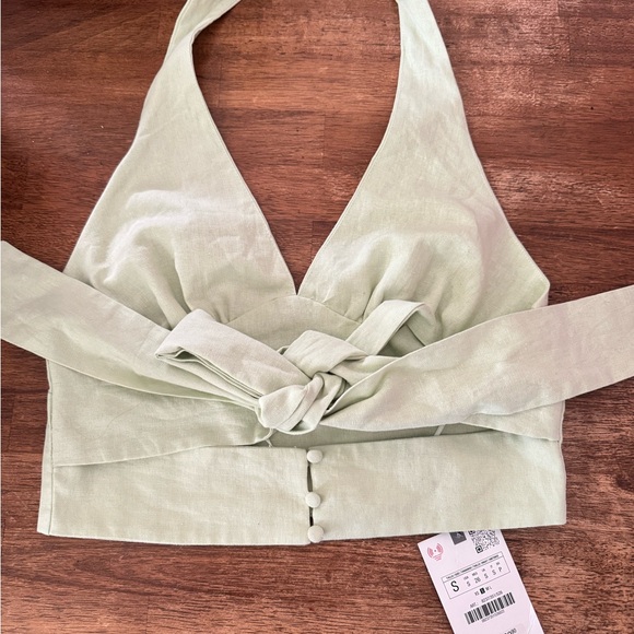 Zara Green Linen Crop Top - Picture 4 of 9